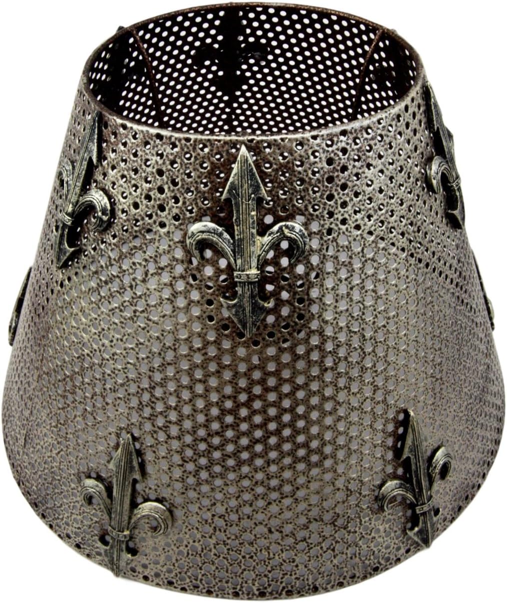 Pierced metal drum shade with fleur-de-lis cutouts