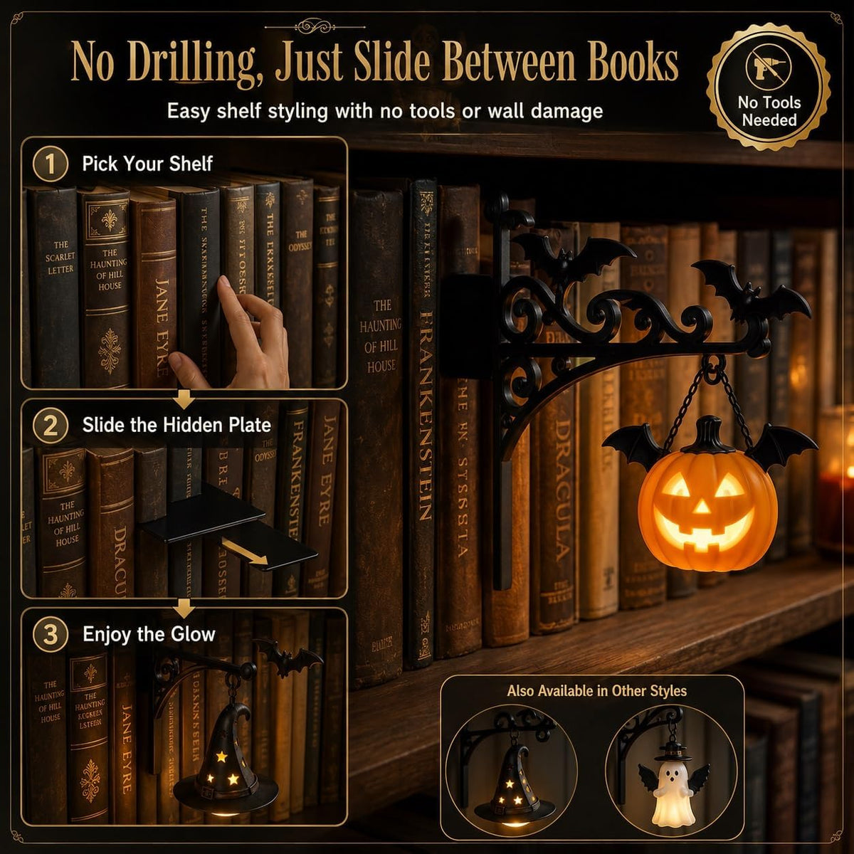 Witch Hat hanging bookshelf lantern shelf lifestyle