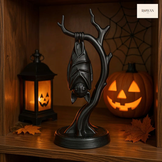 Hanging Bat on Branch Sculpture