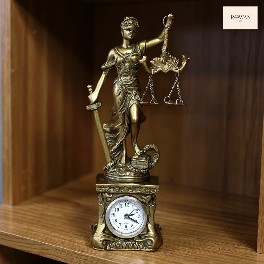 Lady Justice Desk Clock Sculpture
