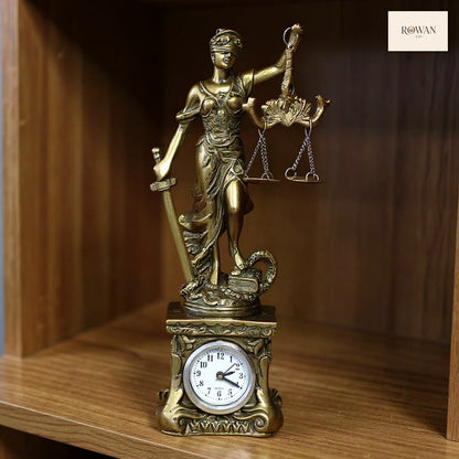 Lady Justice Desk Clock Sculpture