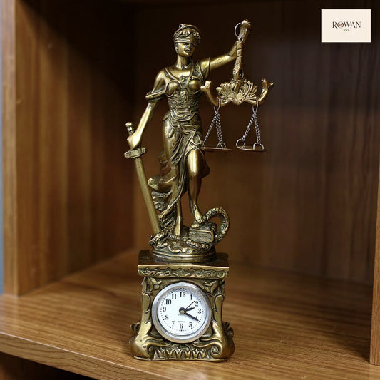 Lady Justice Desk Clock Sculpture