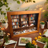 Anxiety mini bookshelf wooden glass-front case filled with colorful tiny books