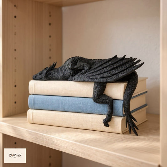 Sleeping Matte Black Dragon Bookshelf Sculpture