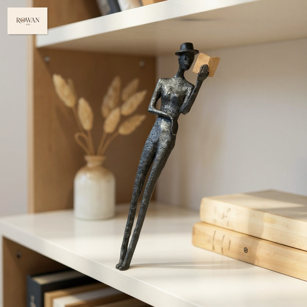 Skinny Reader Figurine with Hat