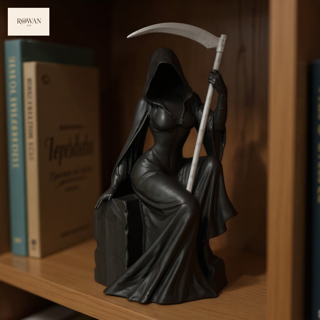 Hooded Reaper with Scythe Sculpture