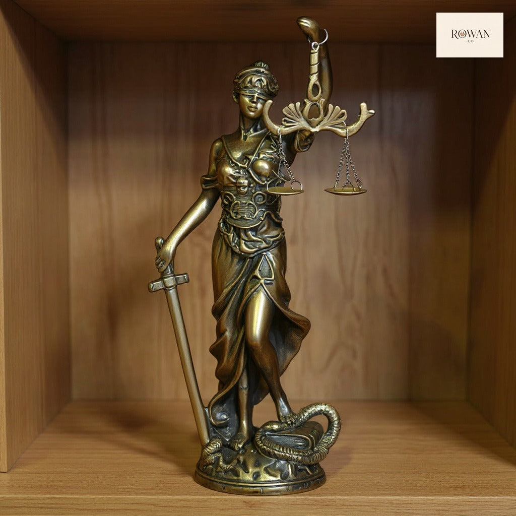 Lady Justice Desk Clock Sculpture