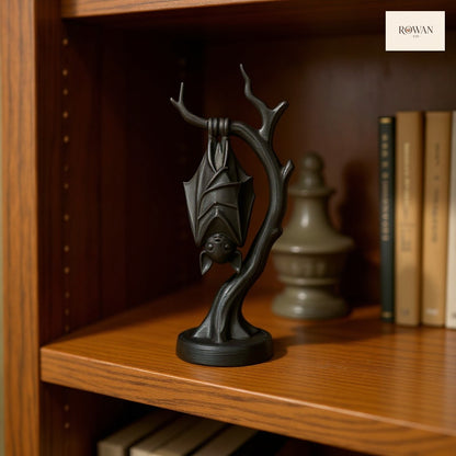 Hanging Bat on Branch Sculpture