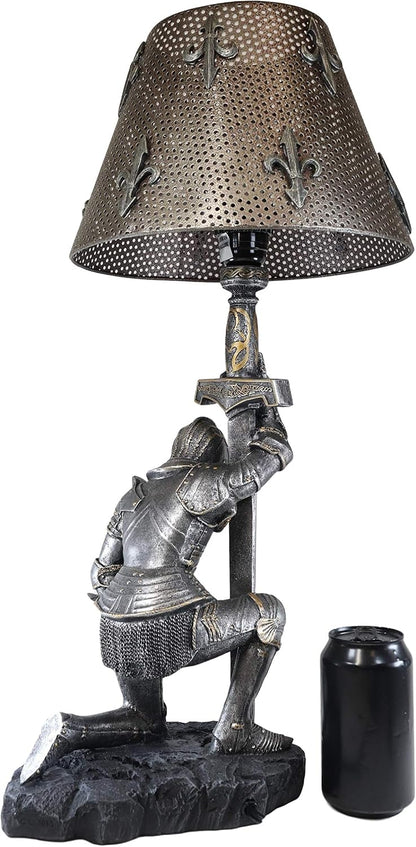 Kneeling knight lamp back view with size reference