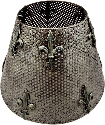 Pierced metal drum shade with fleur-de-lis cutouts