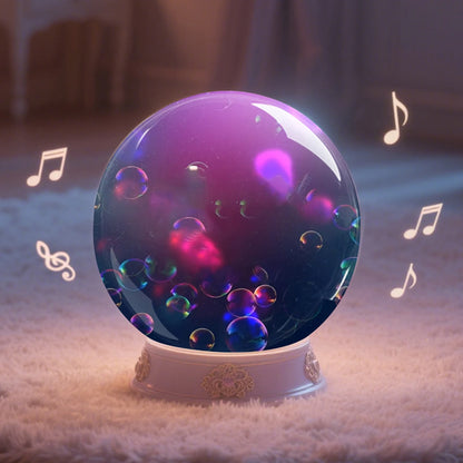 Crystal ball video orb lit up as a night light with colorful glowing bubbles