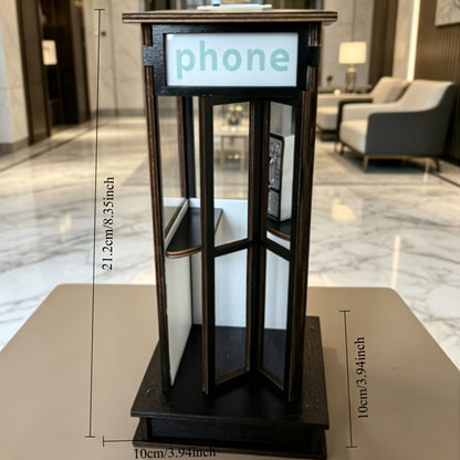 Classic phone booth lamp with measurements: 21.2 cm tall, 10 x 10 cm base
