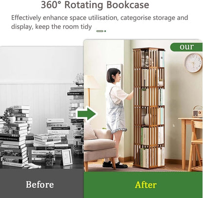 Rotating bamboo tower bookshelf — spun face