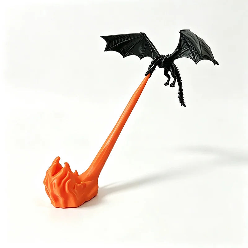Fire breathing dragon sculpture on a white background