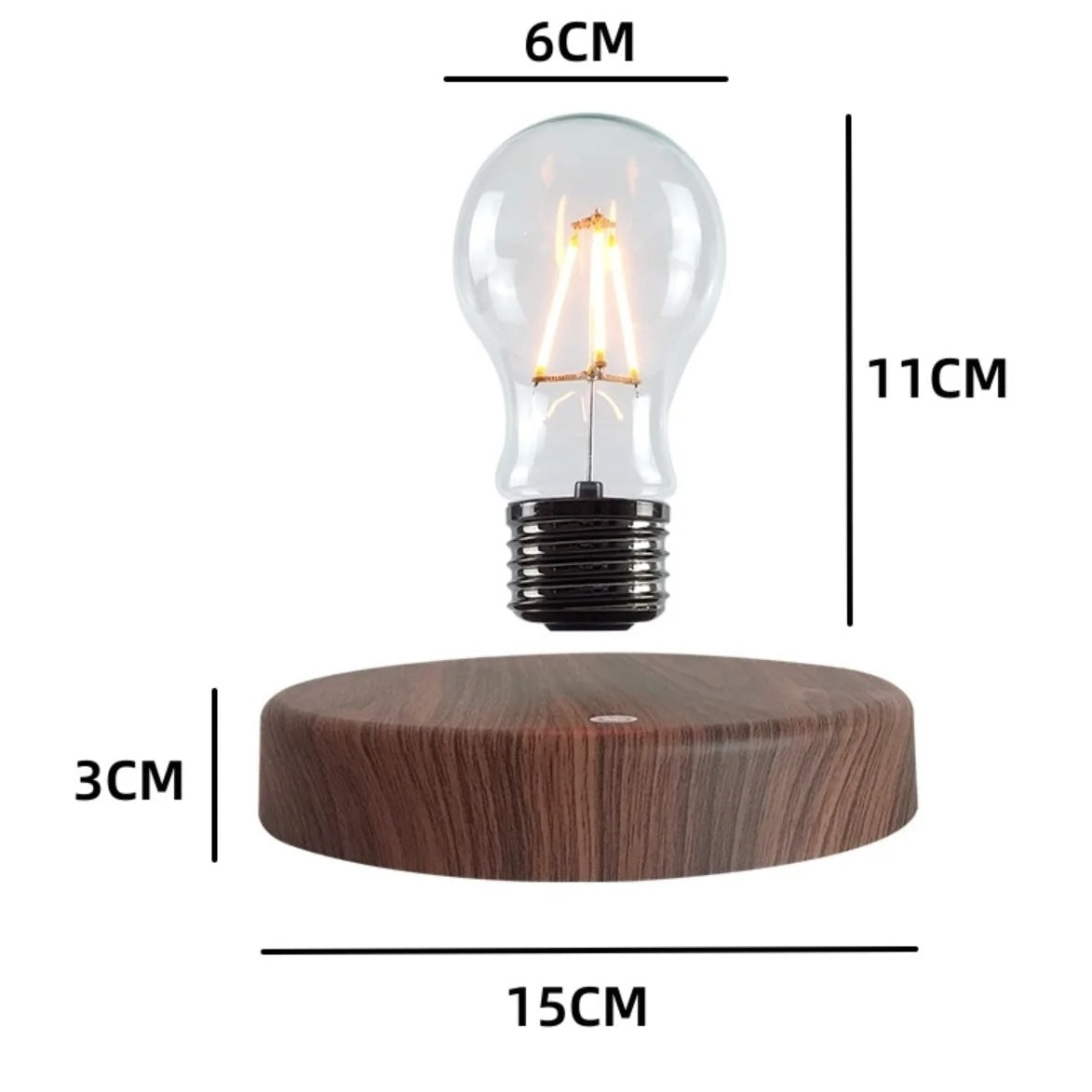 Size guide: bulb about 6 cm by 11 cm, base about 15 cm wide and 3 cm tall