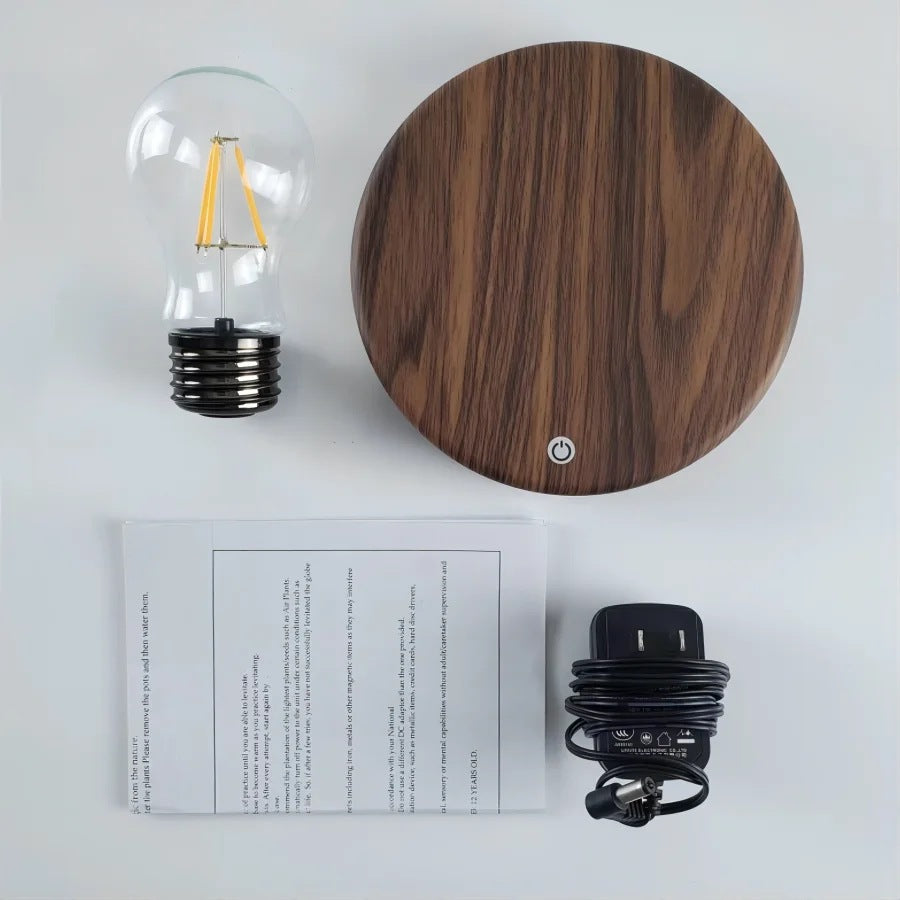 What is in the box: floating bulb, round touch base, US plug adapter and instructions