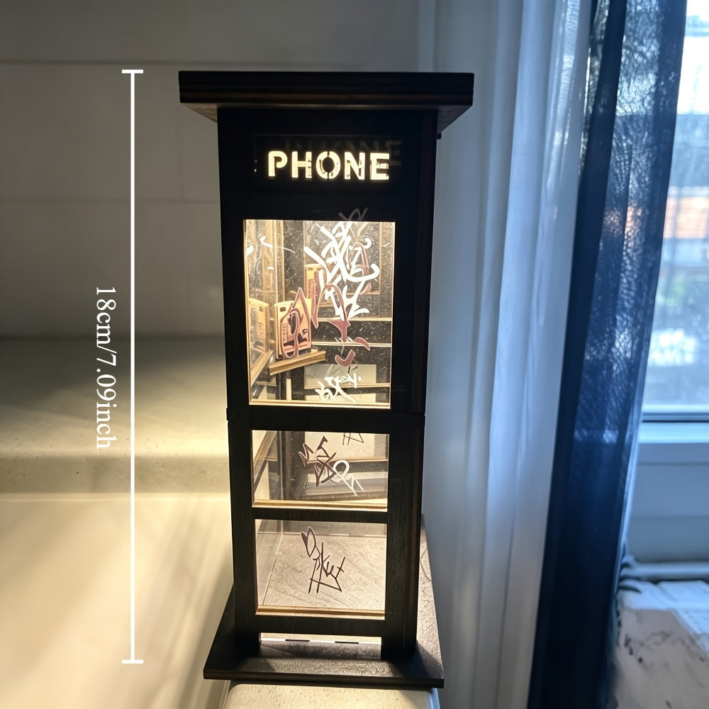 Graffiti phone booth lamp, about 18 cm tall