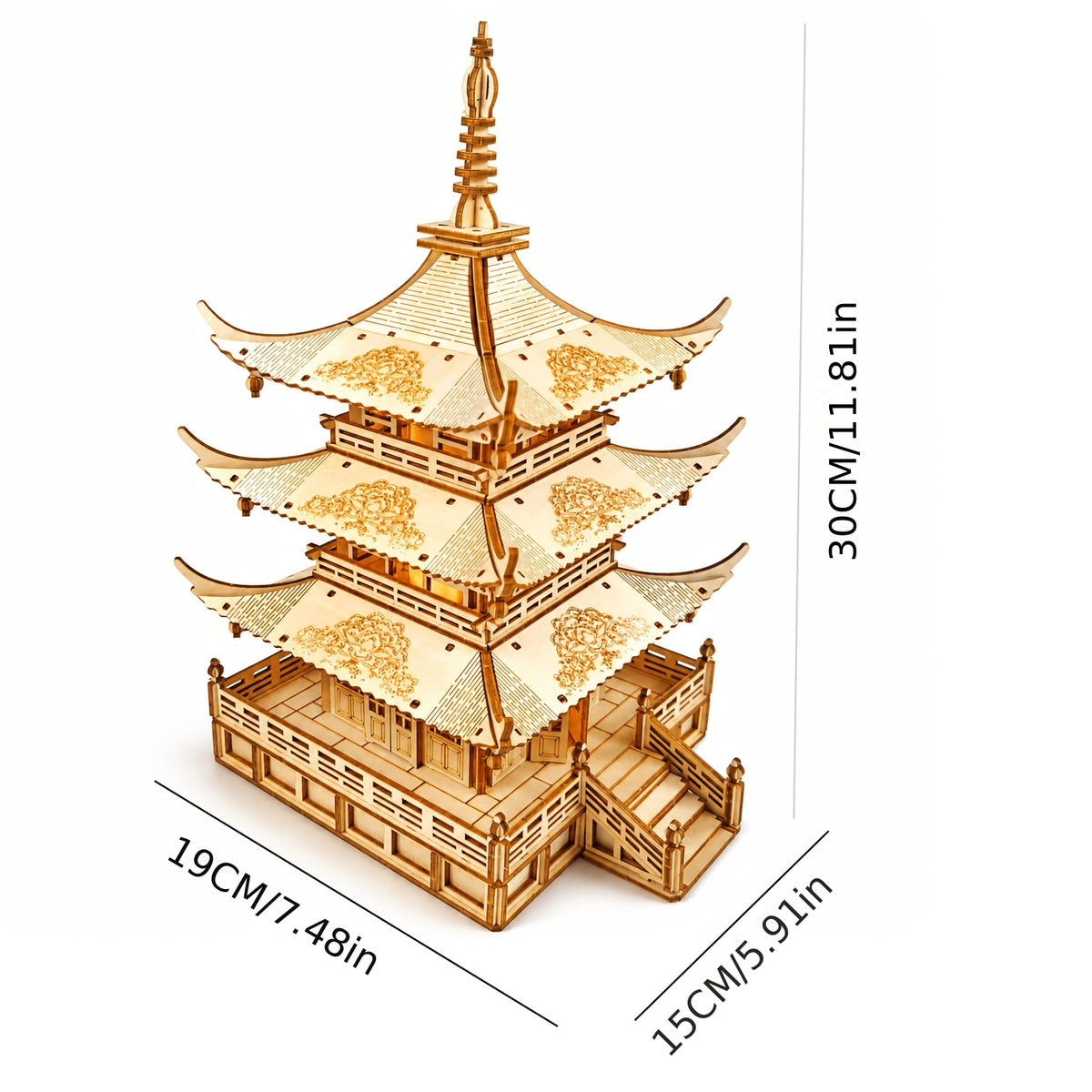 Pagoda lamp size: 30 cm tall, 19 x 15 cm base
