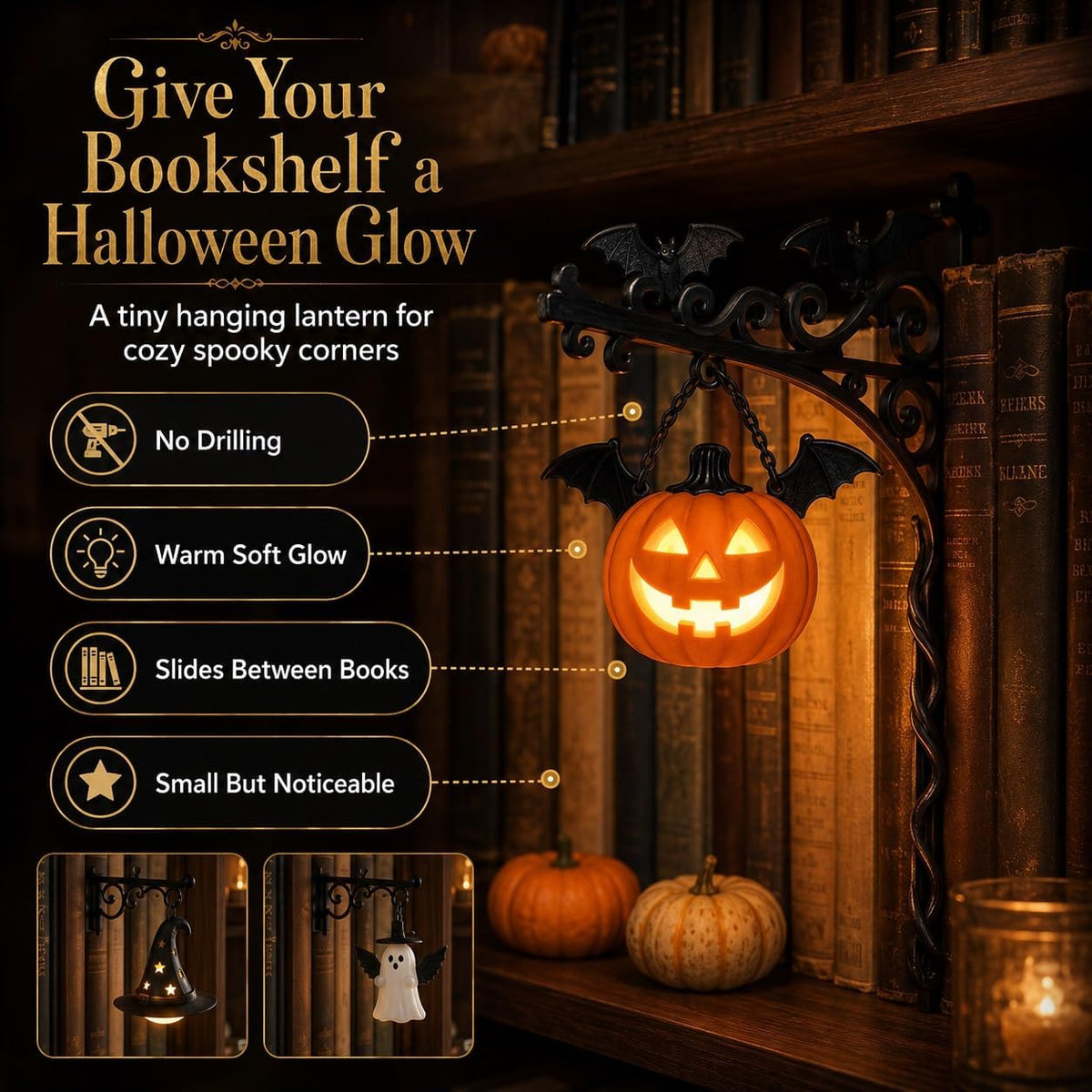 Witch Hat hanging bookshelf lantern Halloween family gallery
